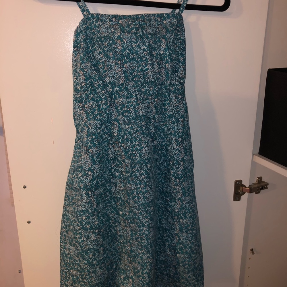 thigh length straight neck blue dress
